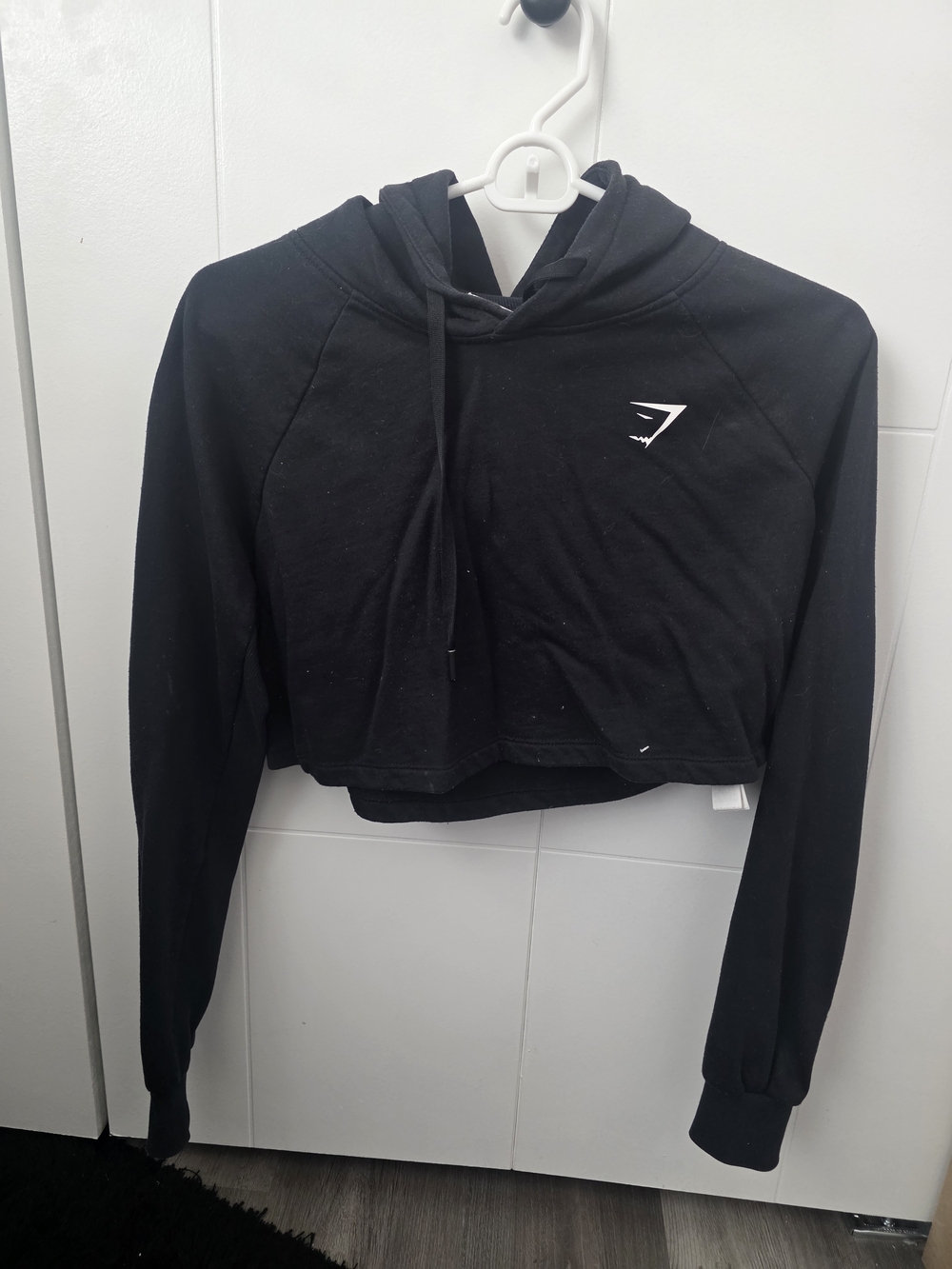 Gymshark Black Cropped Hoodie with White Logo